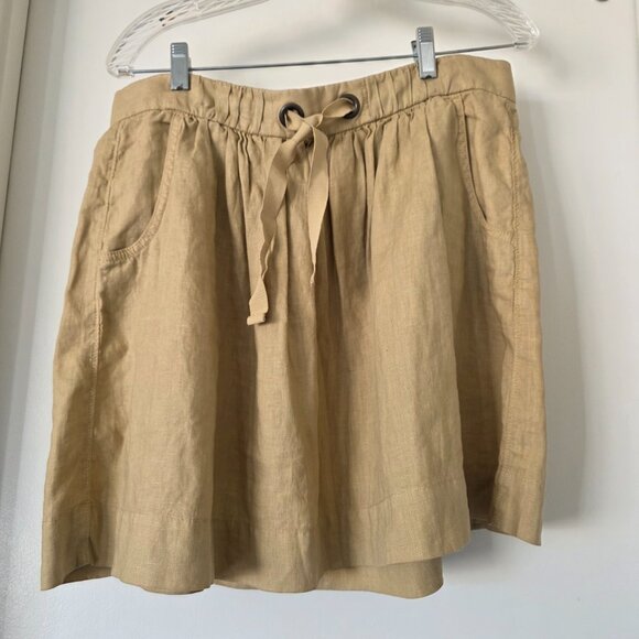 J. Crew Women's Linen Skirt Pull On Drawstring Tie Front Pockets Sand Size 6 - Picture 1 of 7